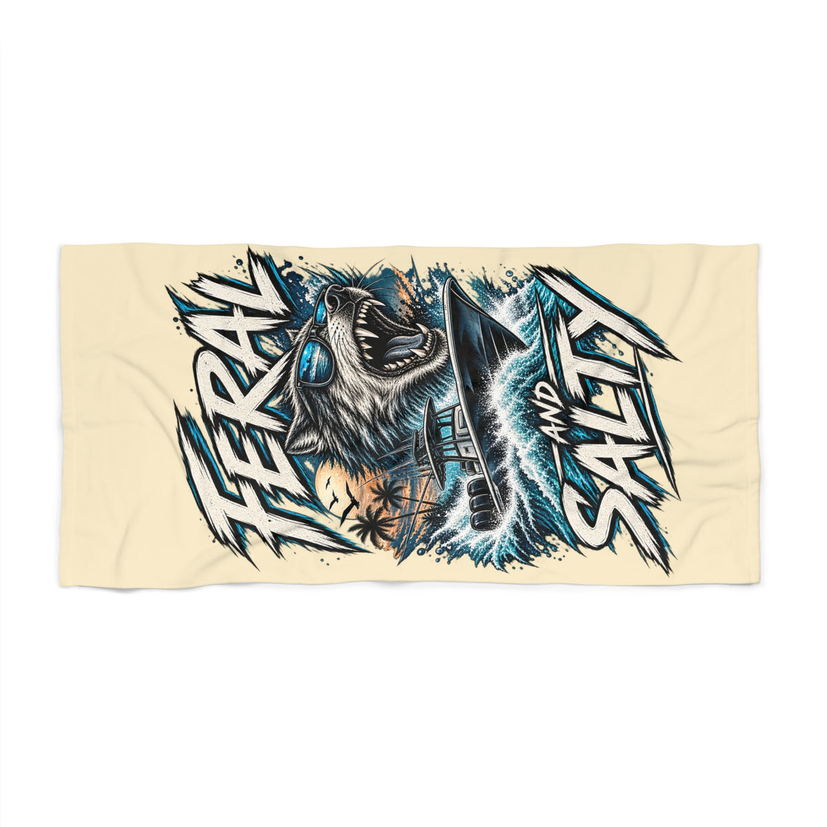 Feral and Salty Boat Beach Towel — Bold Surf & Coastal Vibes