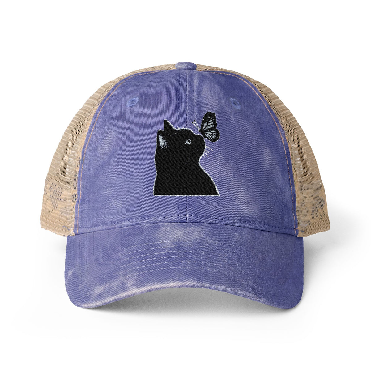 Black Cat embroidered Women's Washed Mesh-Back Cap