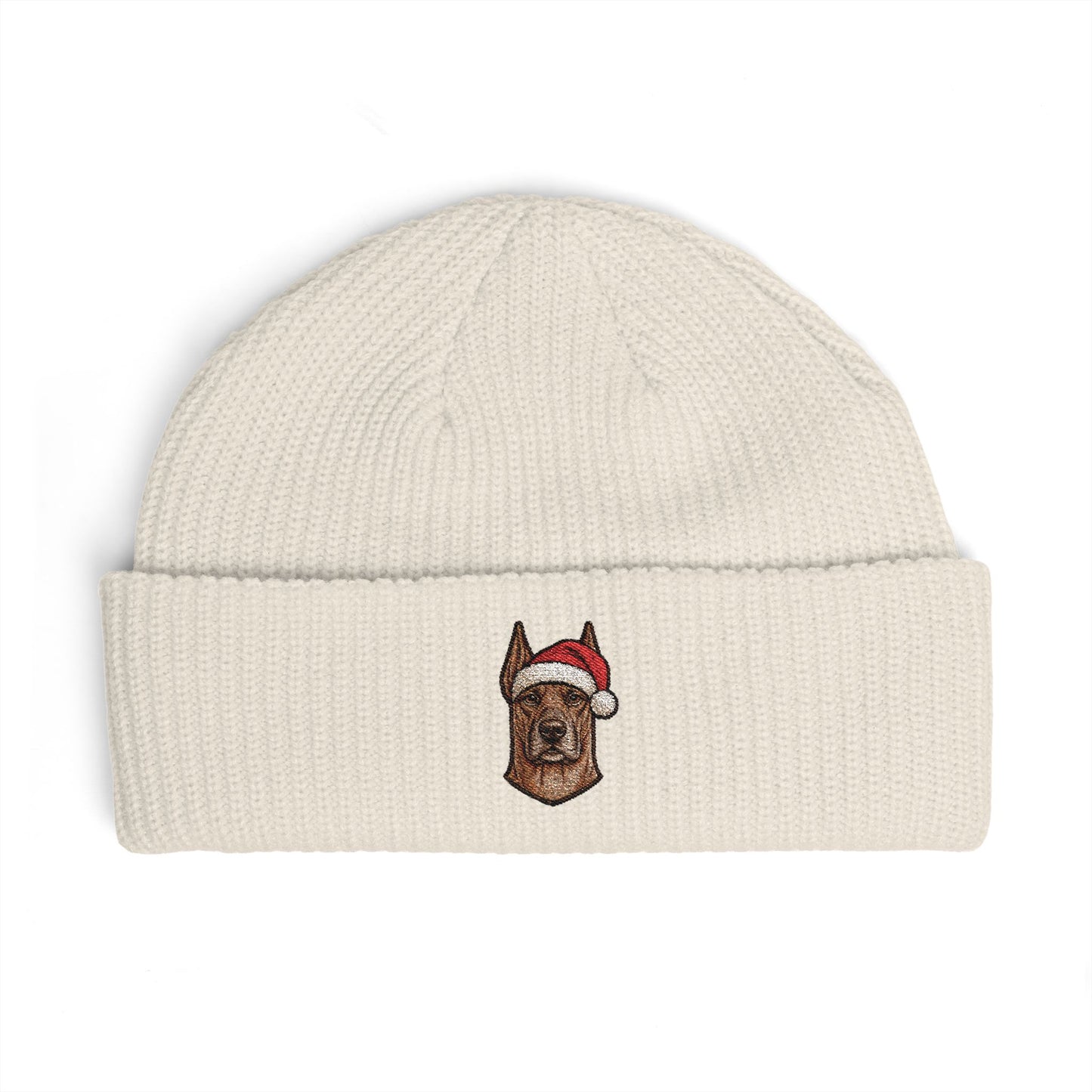Cuffed Beanie — Embroidered Great Dane Dog in Santa Hat Winter cap