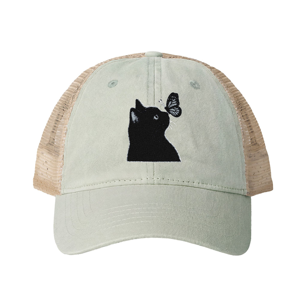 Black Cat embroidered Women's Washed Mesh-Back Cap