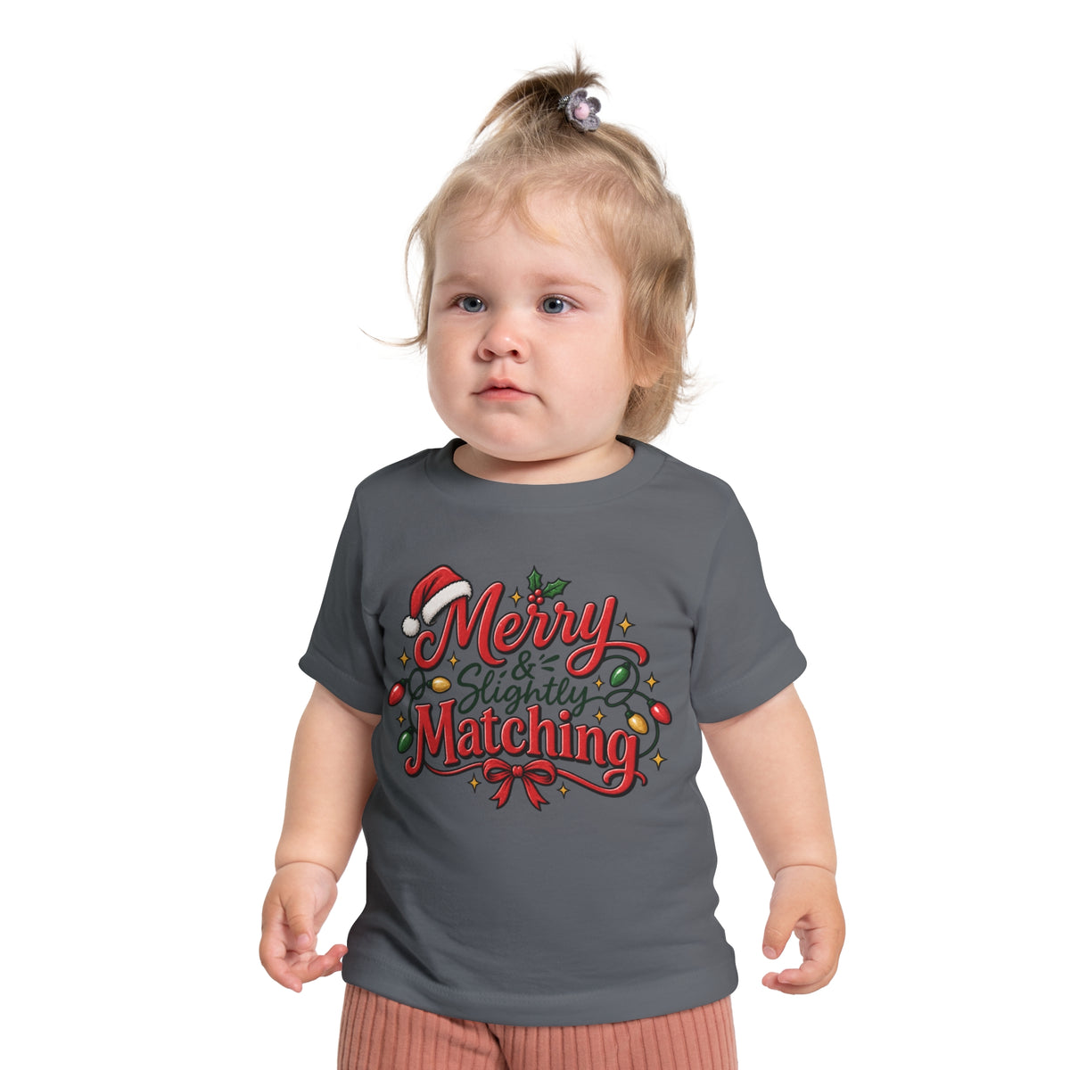 Baby T-Shirt — "Merry & Slightly Matching" Christmas Graphic tee friends or family matching pajama shirt