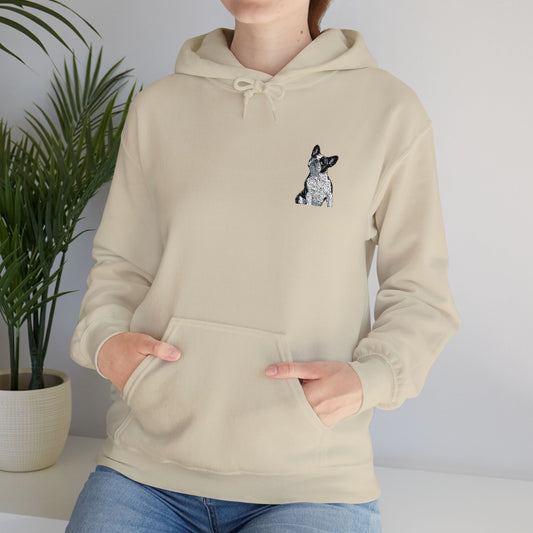 French Bulldog embroidered design on hooded sweatshirt