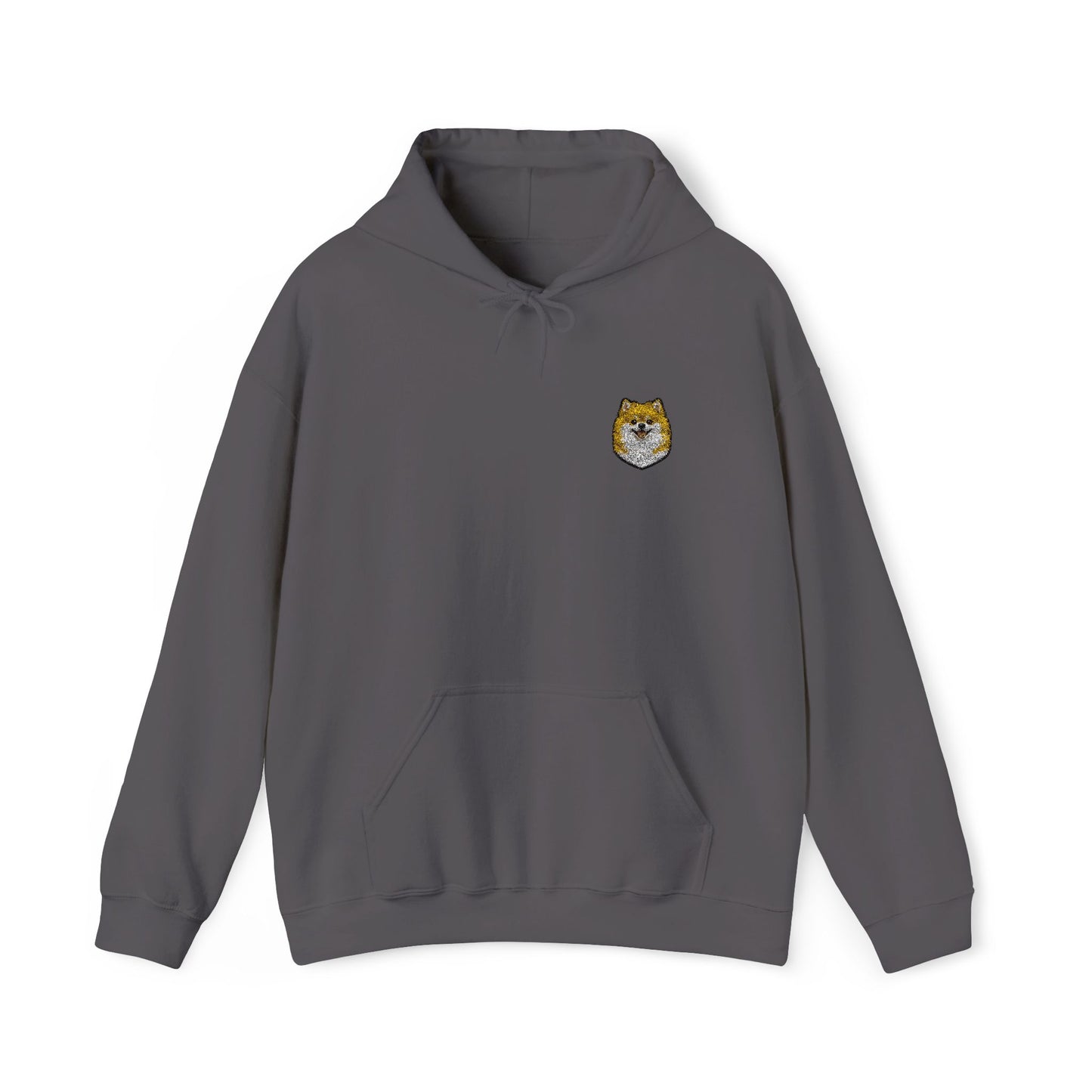 Pomeranian embroidered design on hooded sweatshirt