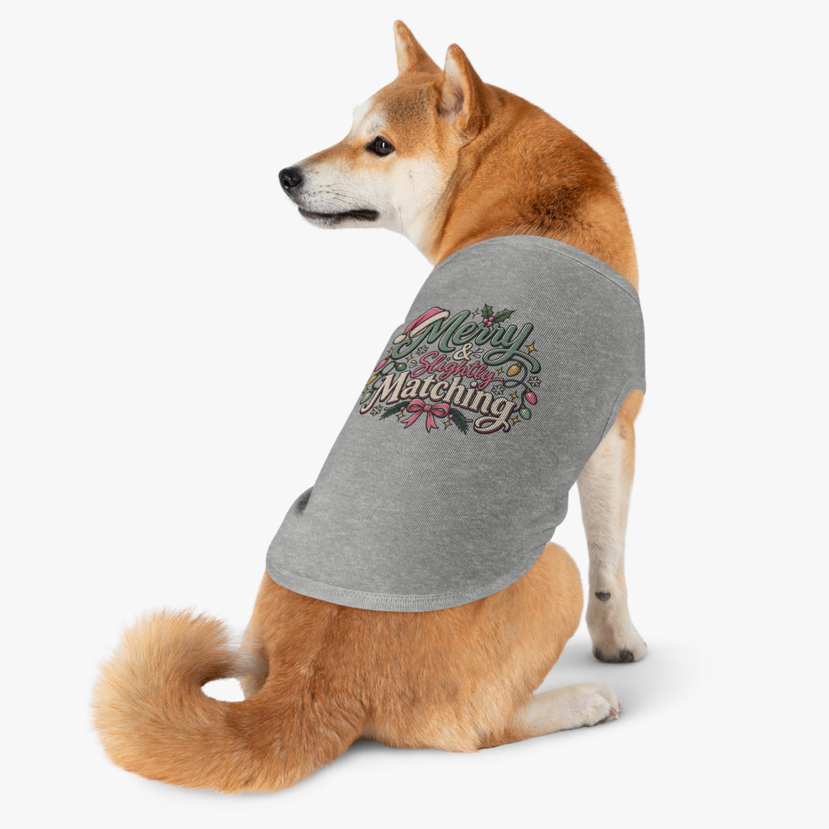 Merry & Slightly Matching Pet Tank Top — Holiday Dog Tee- Part of friends or family matching holiday tee set