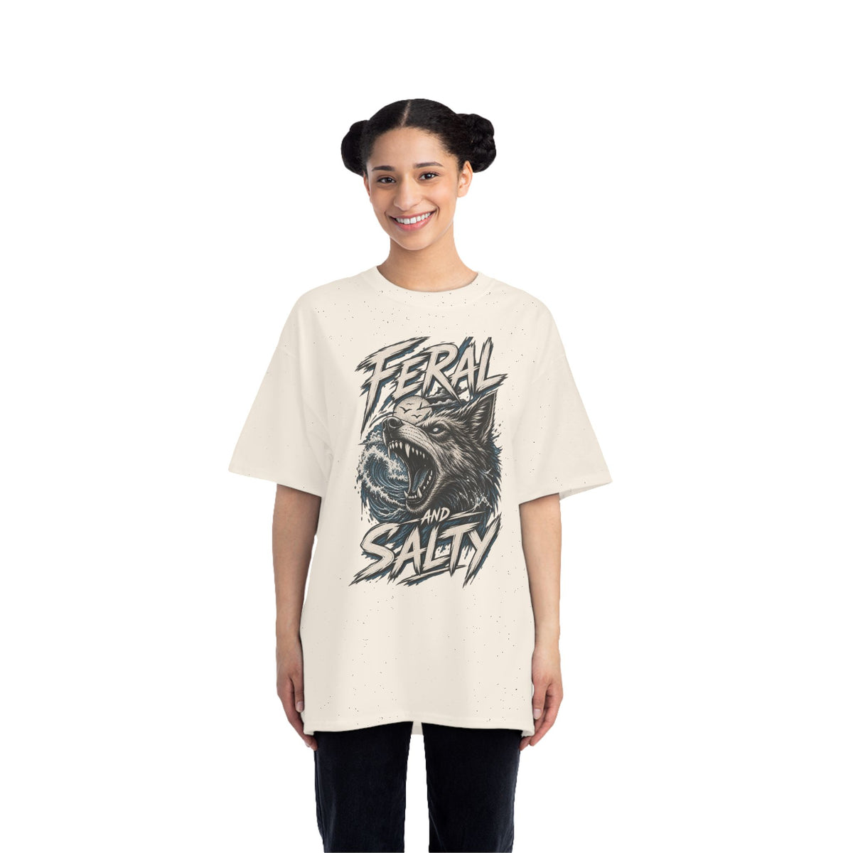 Feral and Salty Wolf Ocean T-Shirt — Graphic Animal Tee for Outdoor & Casual Wear