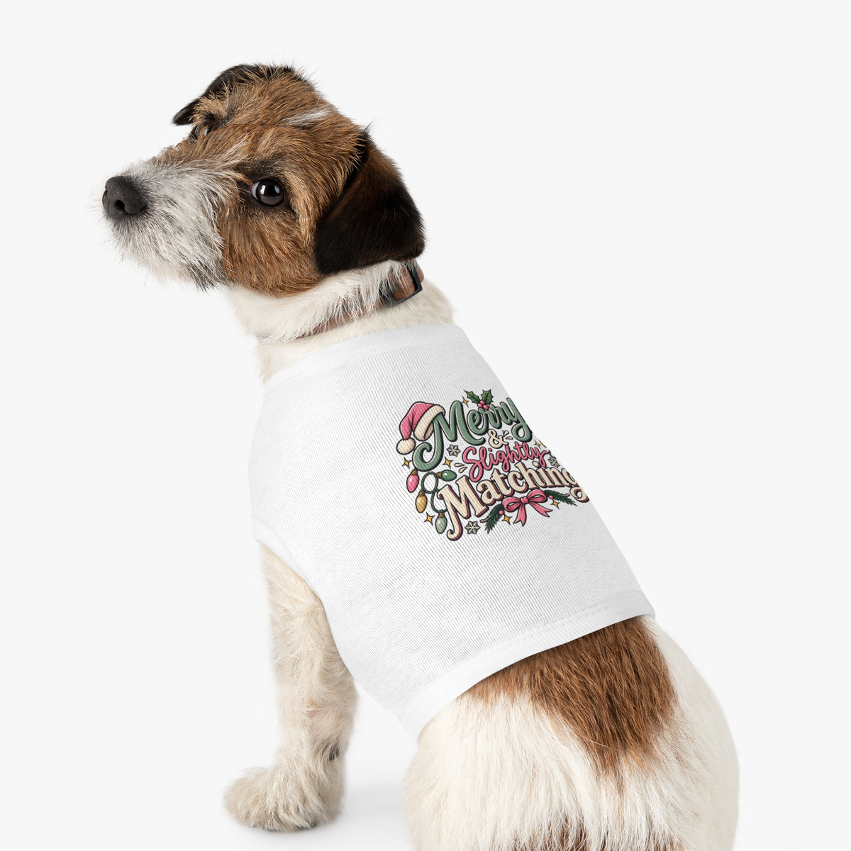 Merry & Slightly Matching Pet Tank Top — Holiday Dog Tee- Part of friends or family matching holiday tee set