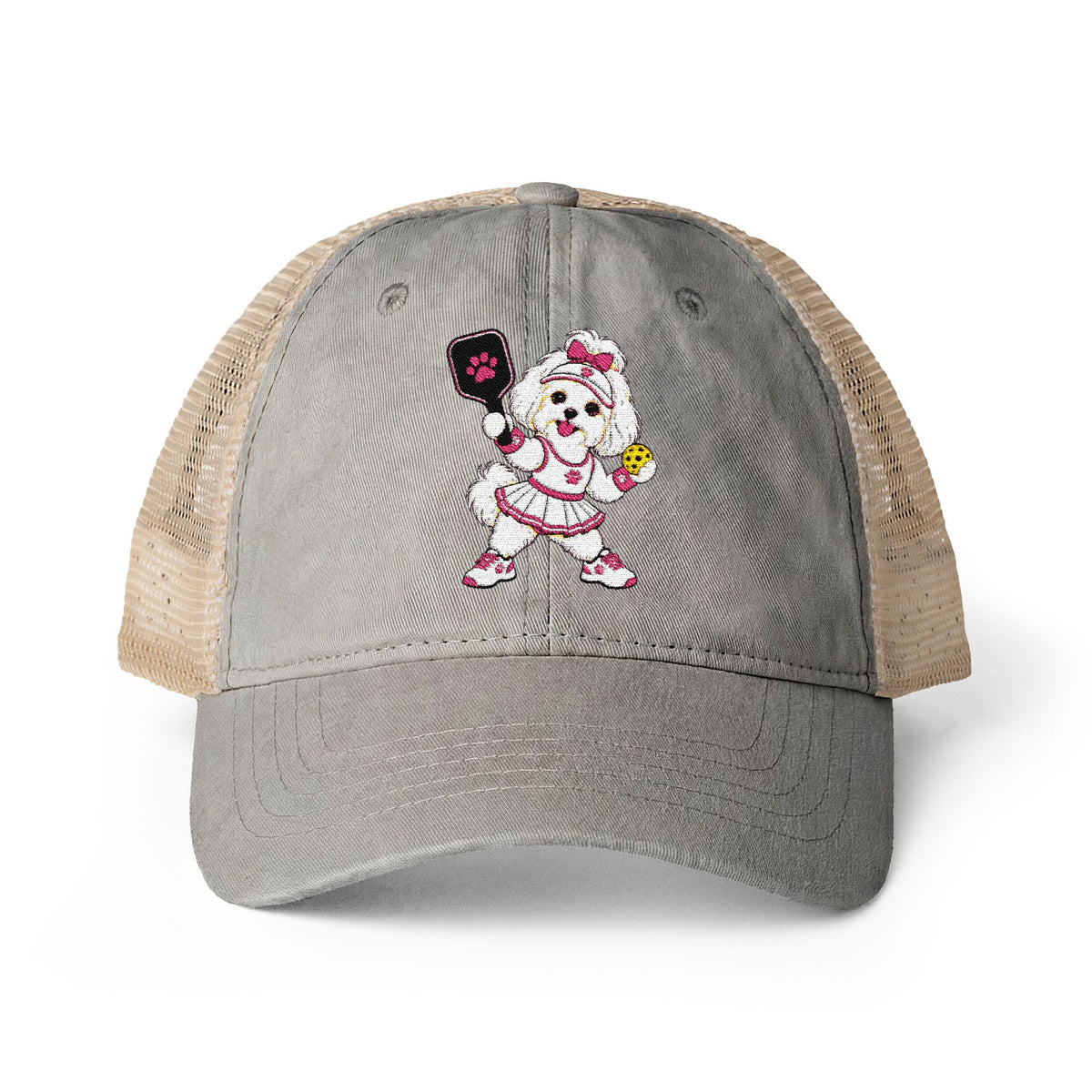 Pickleball Maltese Women's Washed Mesh-Back Cap