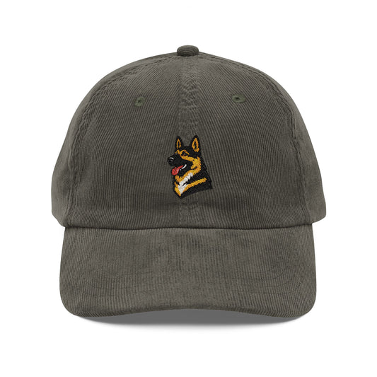 Embroidered German Shepherd Head Corduroy Cap | Vintage Rust Dad Hat