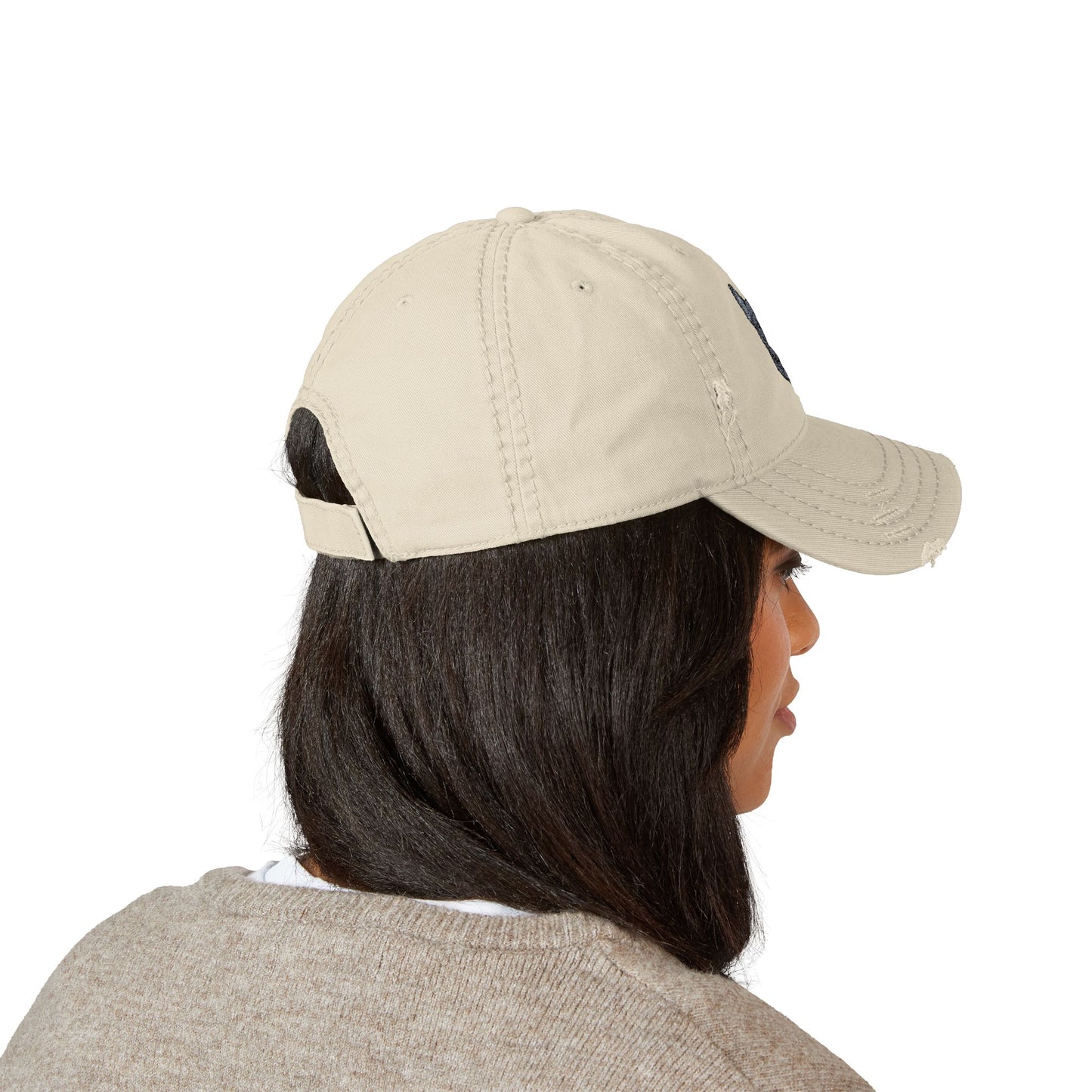 Embroidered Black French Bulldog Face Dad Hat | Distressed Baseball Cap