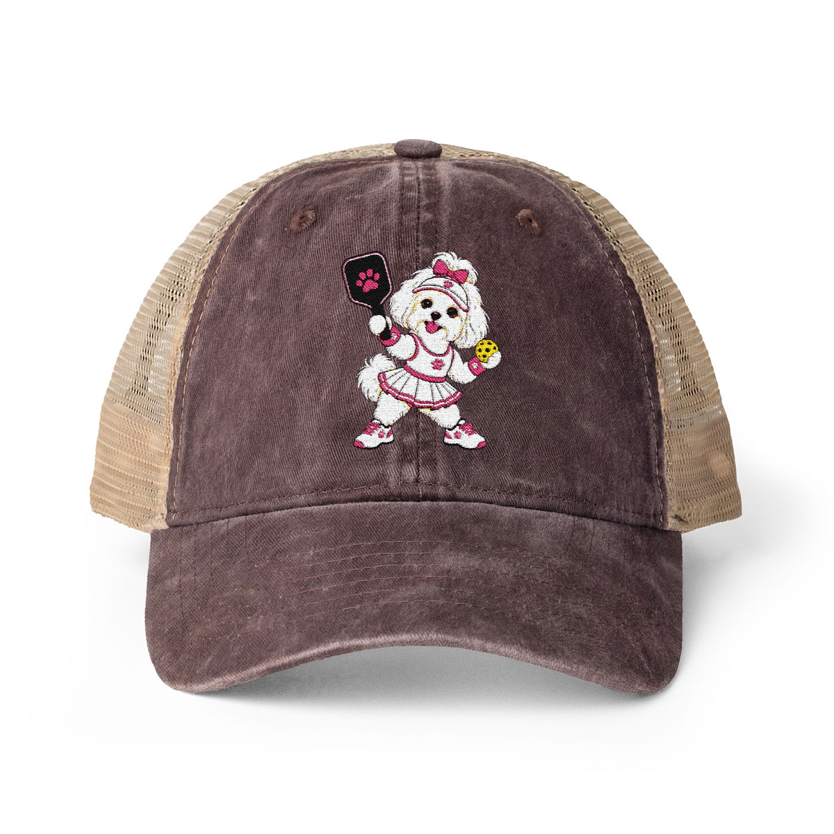 Pickleball Maltese Women's Washed Mesh-Back Cap