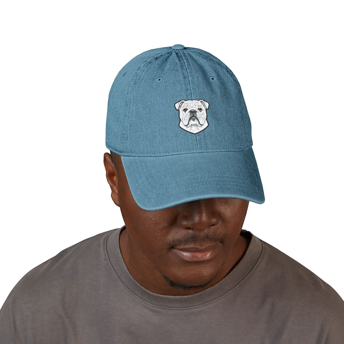 English Bulldog Embroidered Denim Hat | Dad Cap, Adjustable Strap