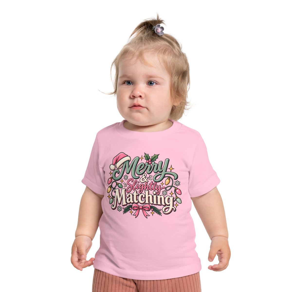 Baby T-Shirt — "Merry & Slightly Matching" Christmas Holiday Tee for Infants friends or family matching