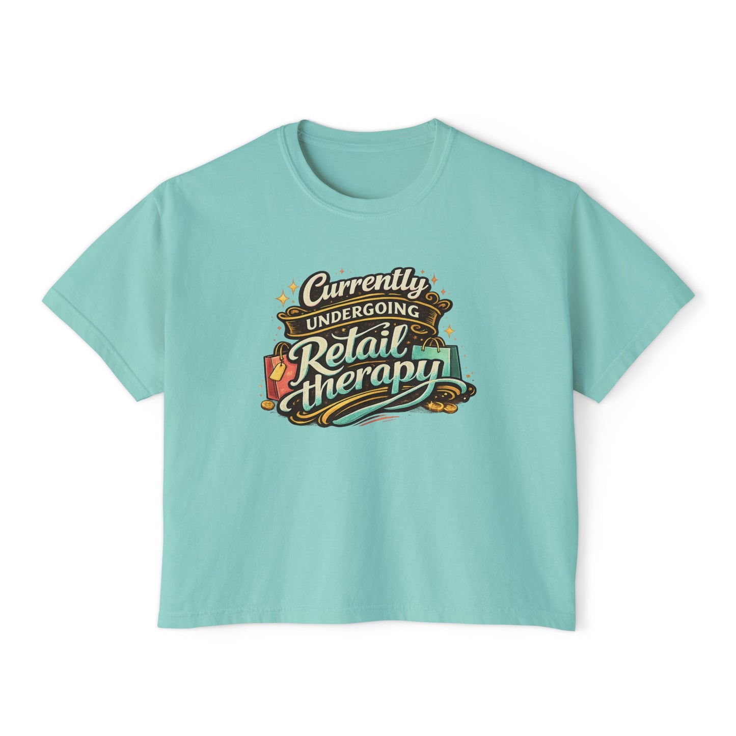 Currently Undergoing Retail Therapy Tee | Vintage Script Shopping Design boxy fit tee