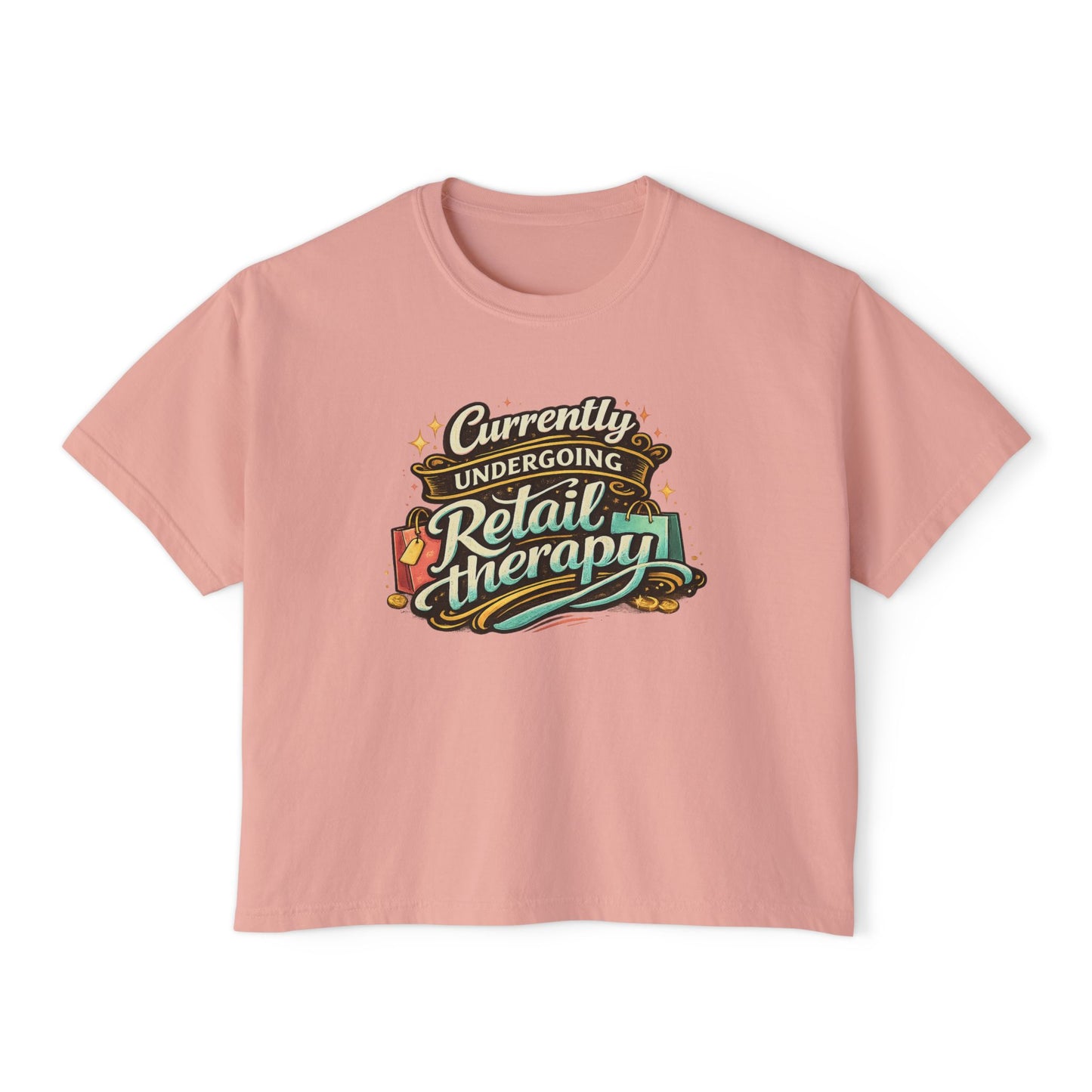 Currently Undergoing Retail Therapy Tee | Vintage Script Shopping Design boxy fit tee