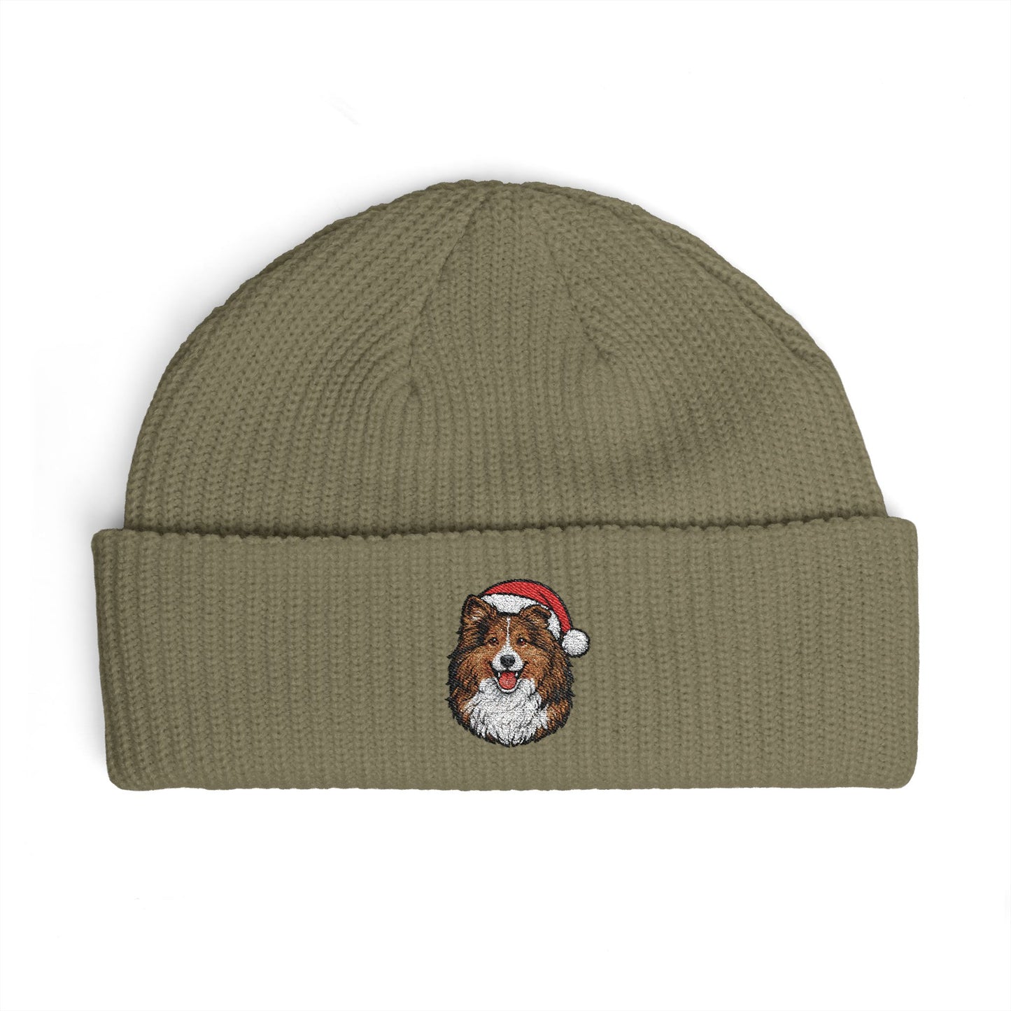 Copy of Cuffed Beanie — Embroidered Sheltie Dog in Santa Hat Winter Hat