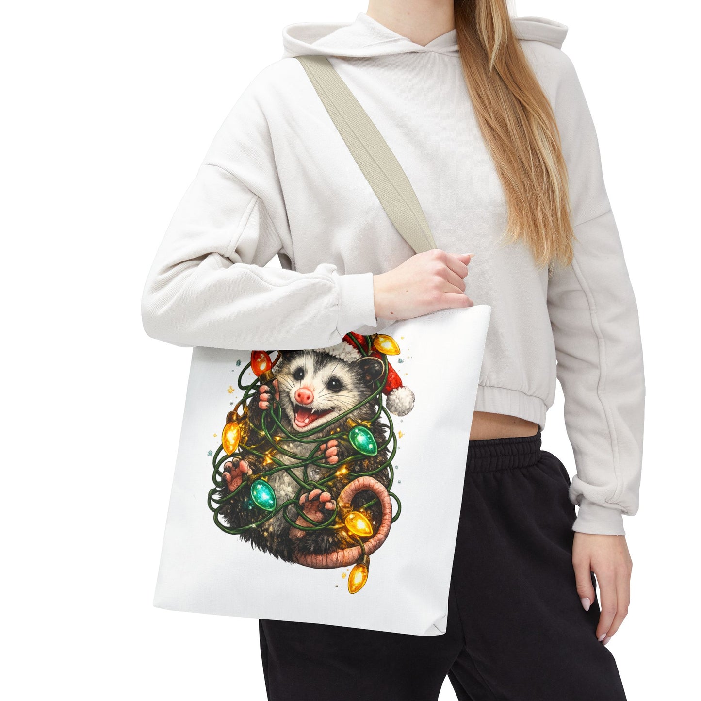 Christmas Opossum Tote Bag — Cute Holiday Animal Holiday Shopping Bag