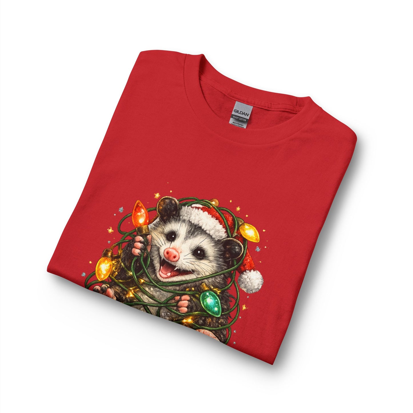 Christmas Opossum Long Sleeve Tee — Cute Opossum Wrapped in Holiday Lights