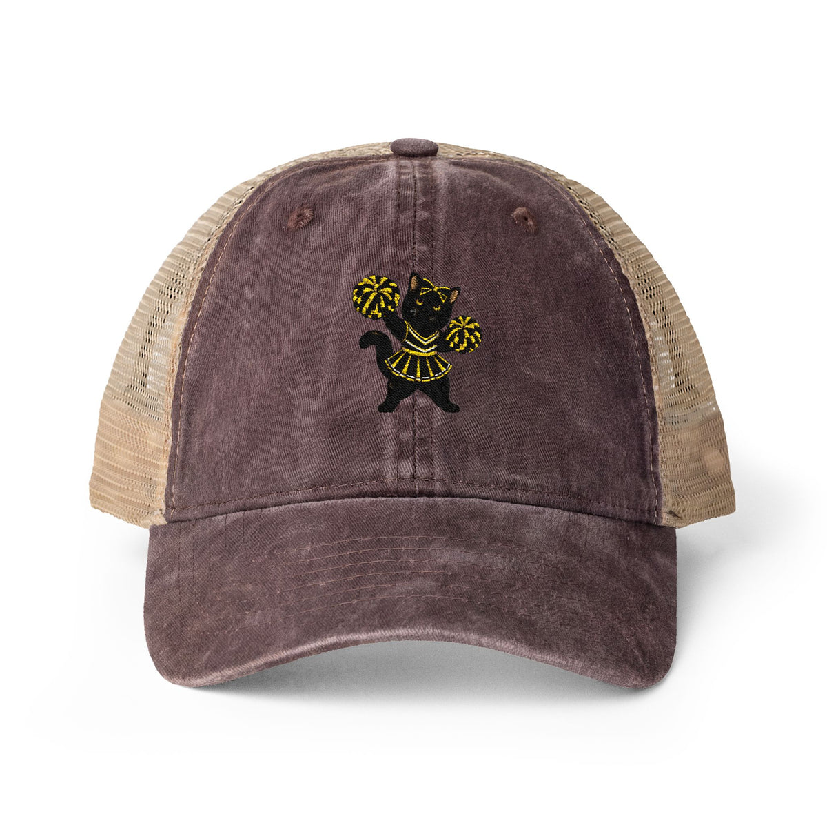 Black Cat Cheer Cap Women's Washed Mesh-Back Cap