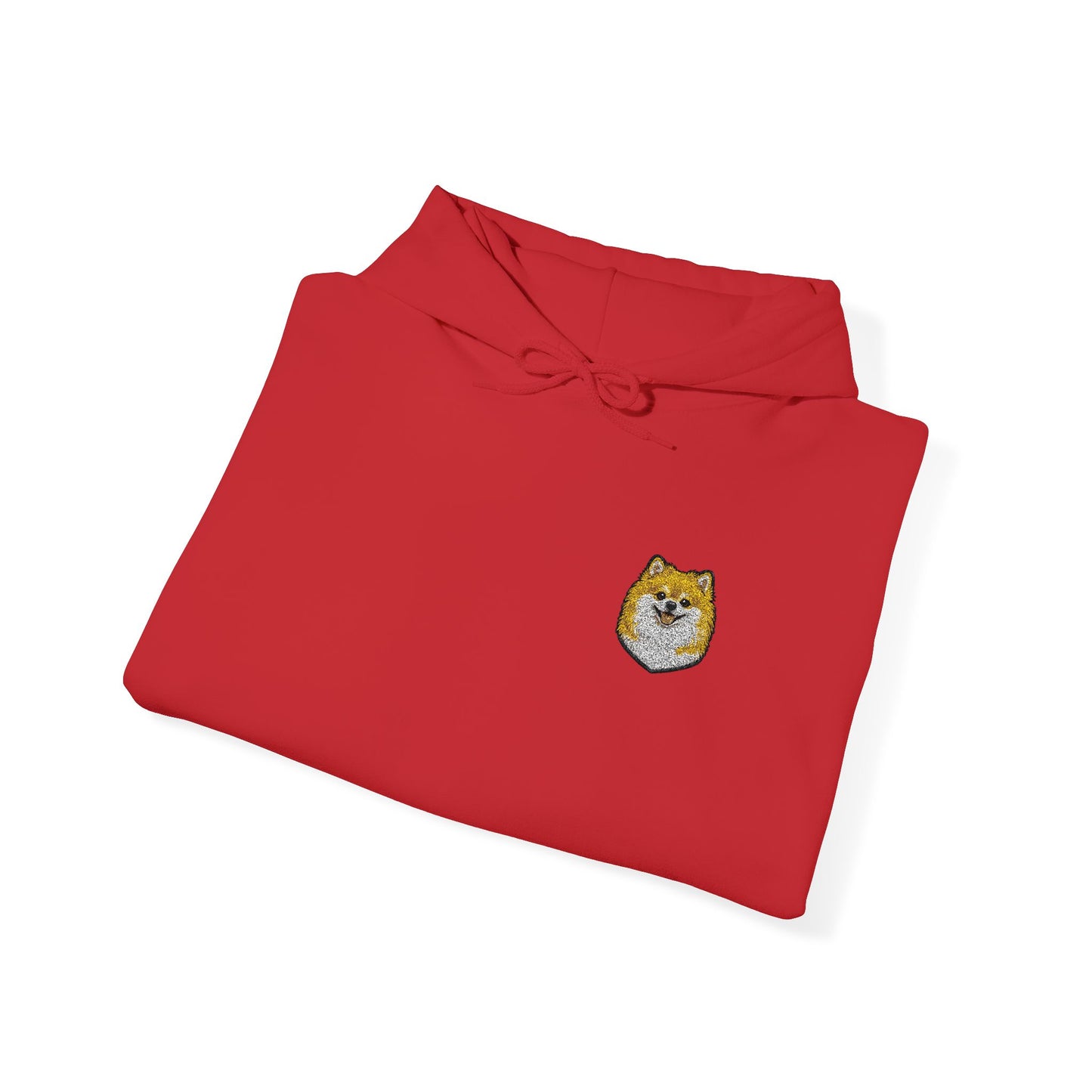 Pomeranian embroidered design on hooded sweatshirt