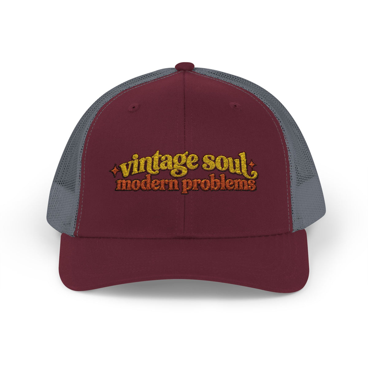 Vintage Soul modern problems Trucker Cap | Retro Script Embroidery