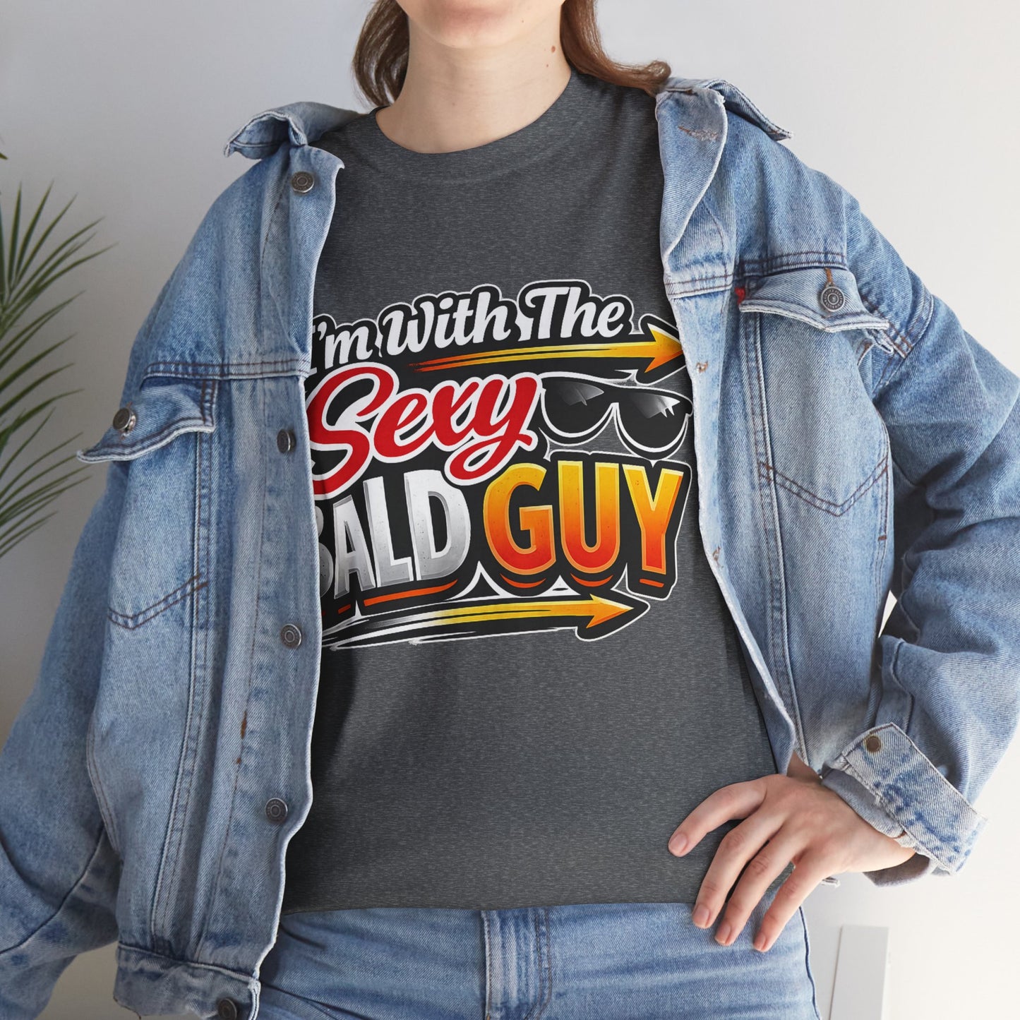 I'm With The Sexy Bald Guy T-Shirt | Funny Couple Tee, Sunglasses Graphic