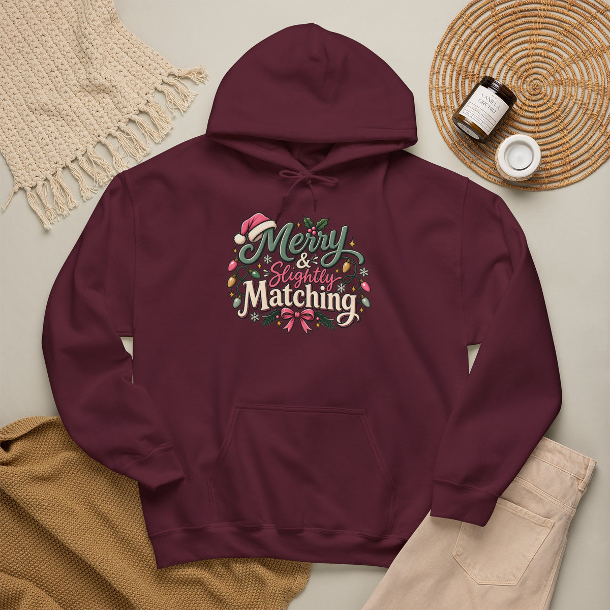Christmas Matching Hoodie - "Merry & Slightly Matching" Holiday Family Sweatshirt