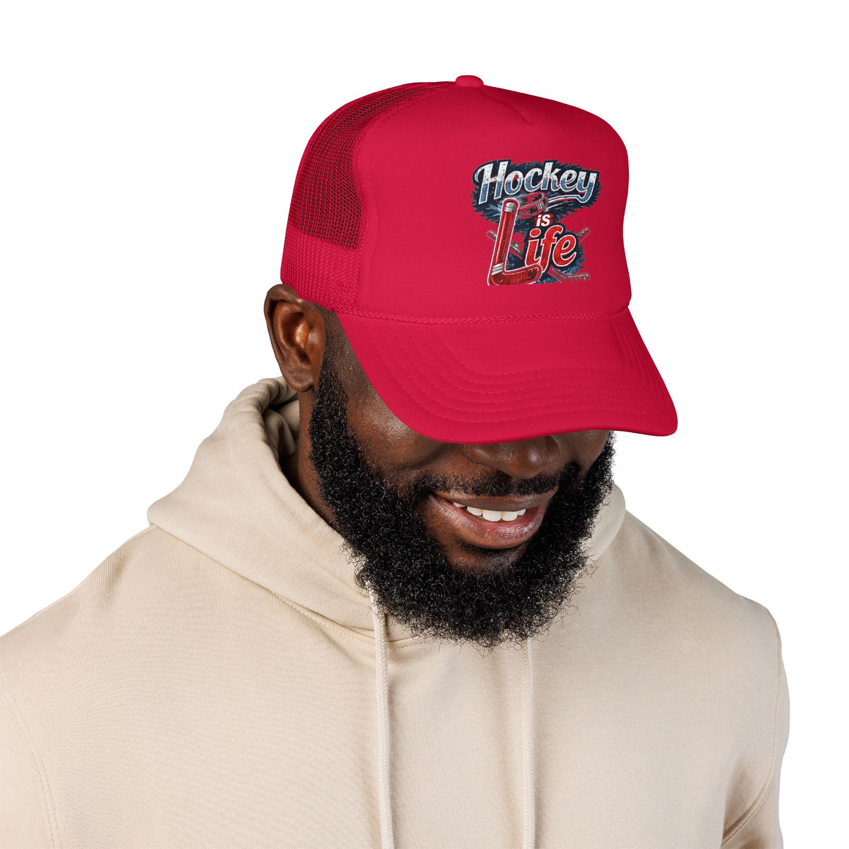 Hockey is Life Foam Trucker Hat | Hockey Text Patch Cap