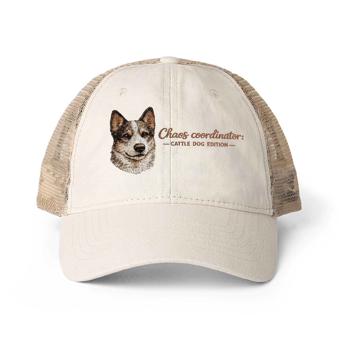 Women's funny Washed Mesh-Back Cap Chaos Coordinator embroidered Cattle Dog Edition hat