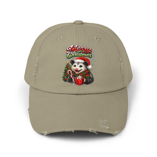 Merry Christmas Opossum Hat — Distressed Holiday Cap
