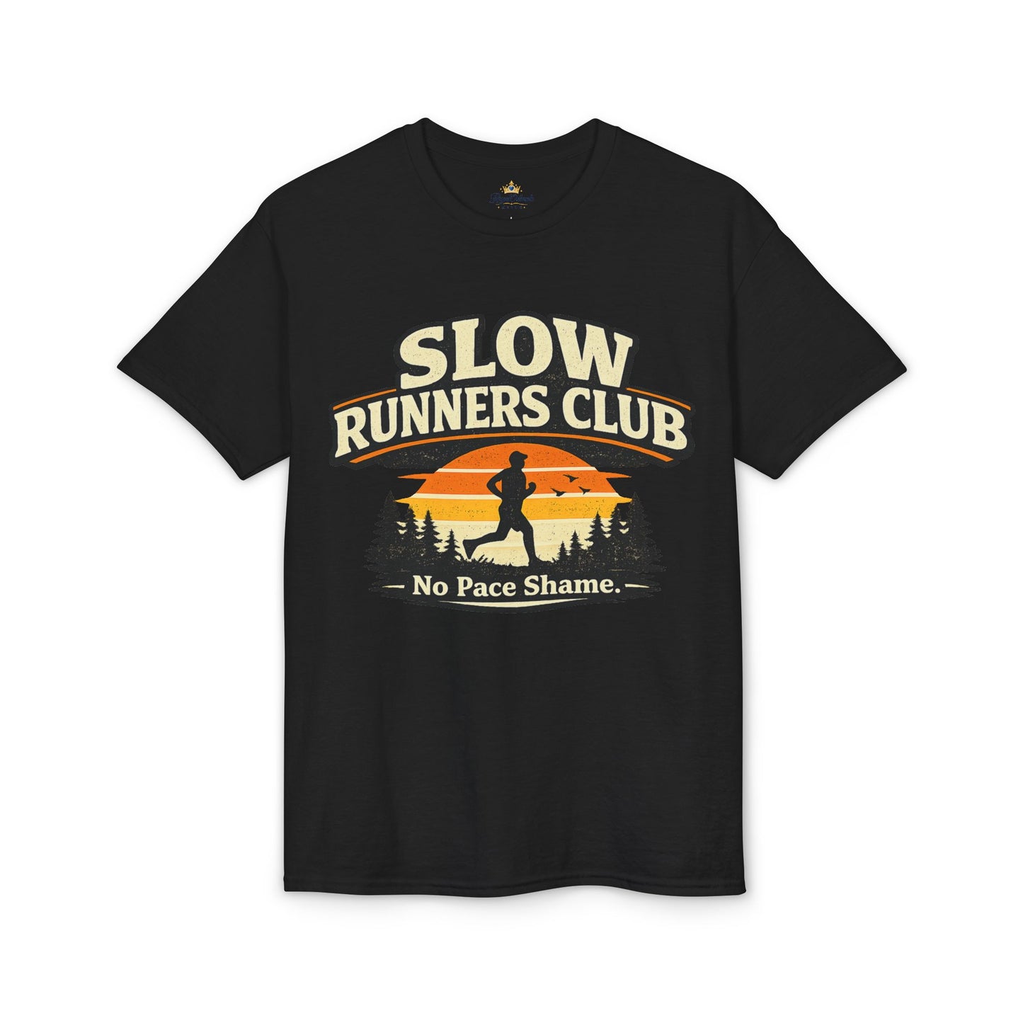 Slow Runners Club No Pace Shame T-Shirt | Retro Sunset Trail Running Shirt