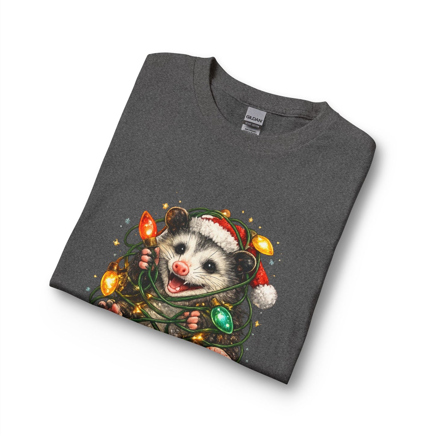 Christmas Opossum Long Sleeve Tee — Cute Opossum Wrapped in Holiday Lights