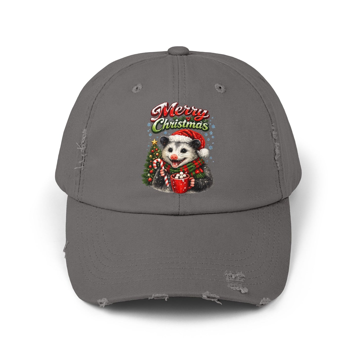 Merry Christmas Opossum Hat — Distressed Holiday Cap
