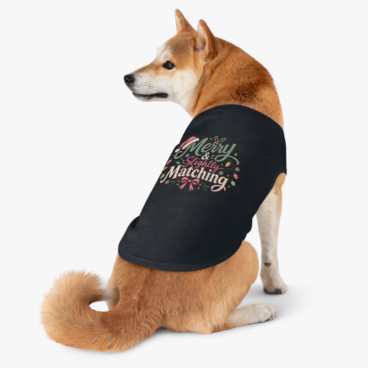 Merry & Slightly Matching Pet Tank Top — Holiday Dog Tee- Part of friends or family matching holiday tee set