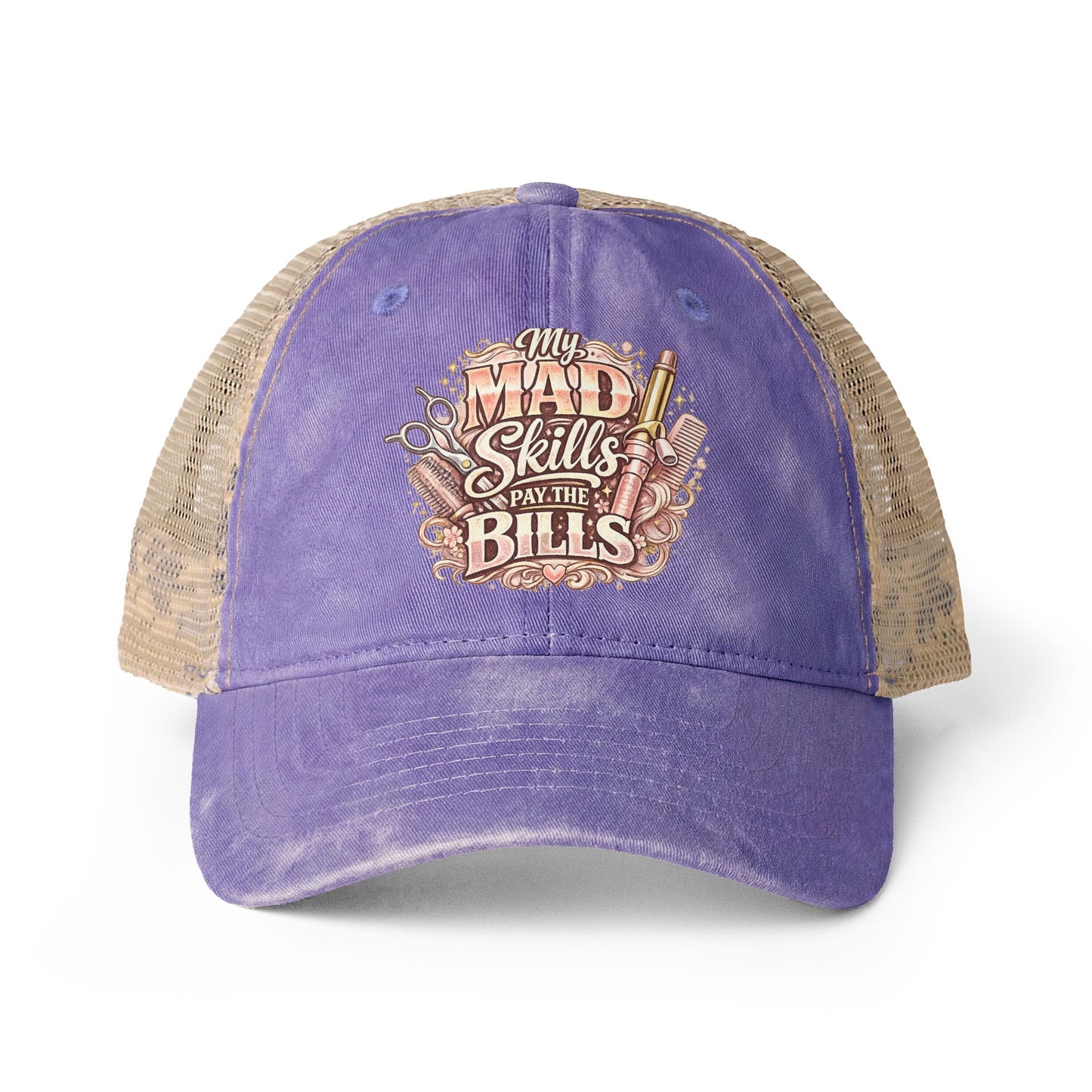 Mesh-Back Cap with surprise print under visor/ My Mad Skills Pay the Bills hairstylist