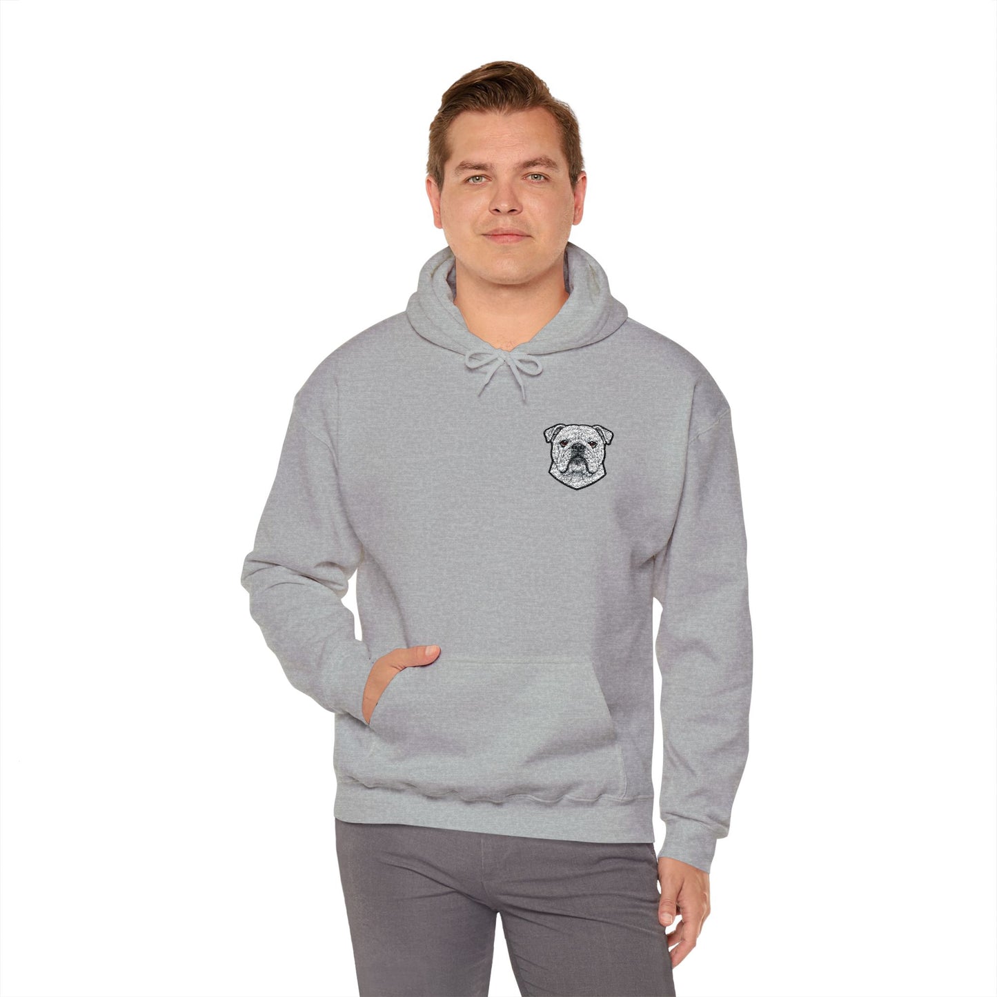 English Bulldog embroidered design on hooded sweatshirt