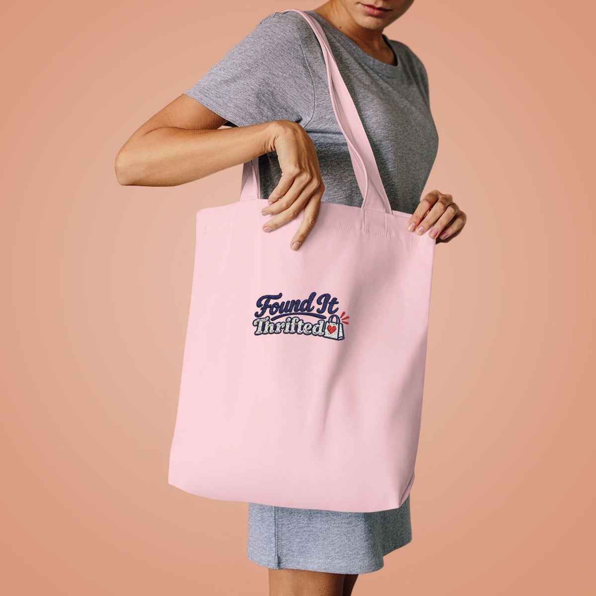 Tote Bag — “Found It, Thrifted” Graphic Cotton Tote for Everyday Errands & Gifts