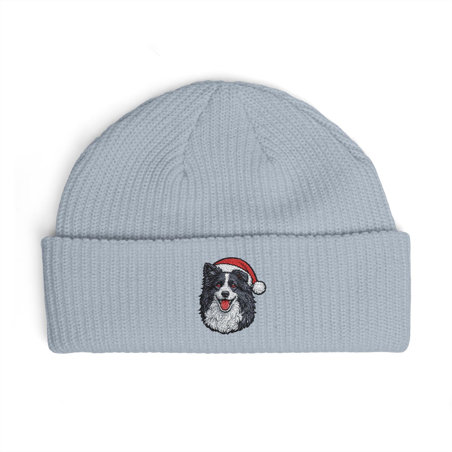 Cuffed Beanie — Embroidered Border Collie Dog in Santa Hat Winter cap