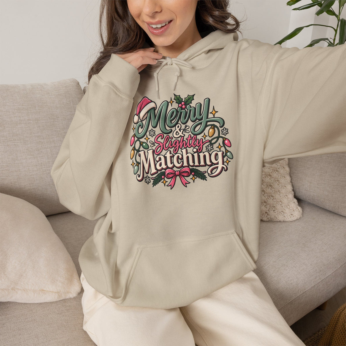 Christmas Matching Hoodie - "Merry & Slightly Matching" Holiday Family Sweatshirt