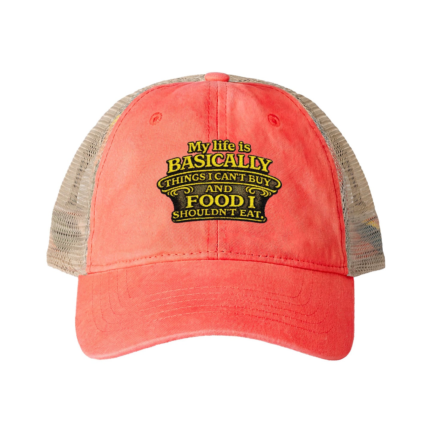 Women's humorous Washed Mesh-Back Pony Tail Cap My Life is Basically