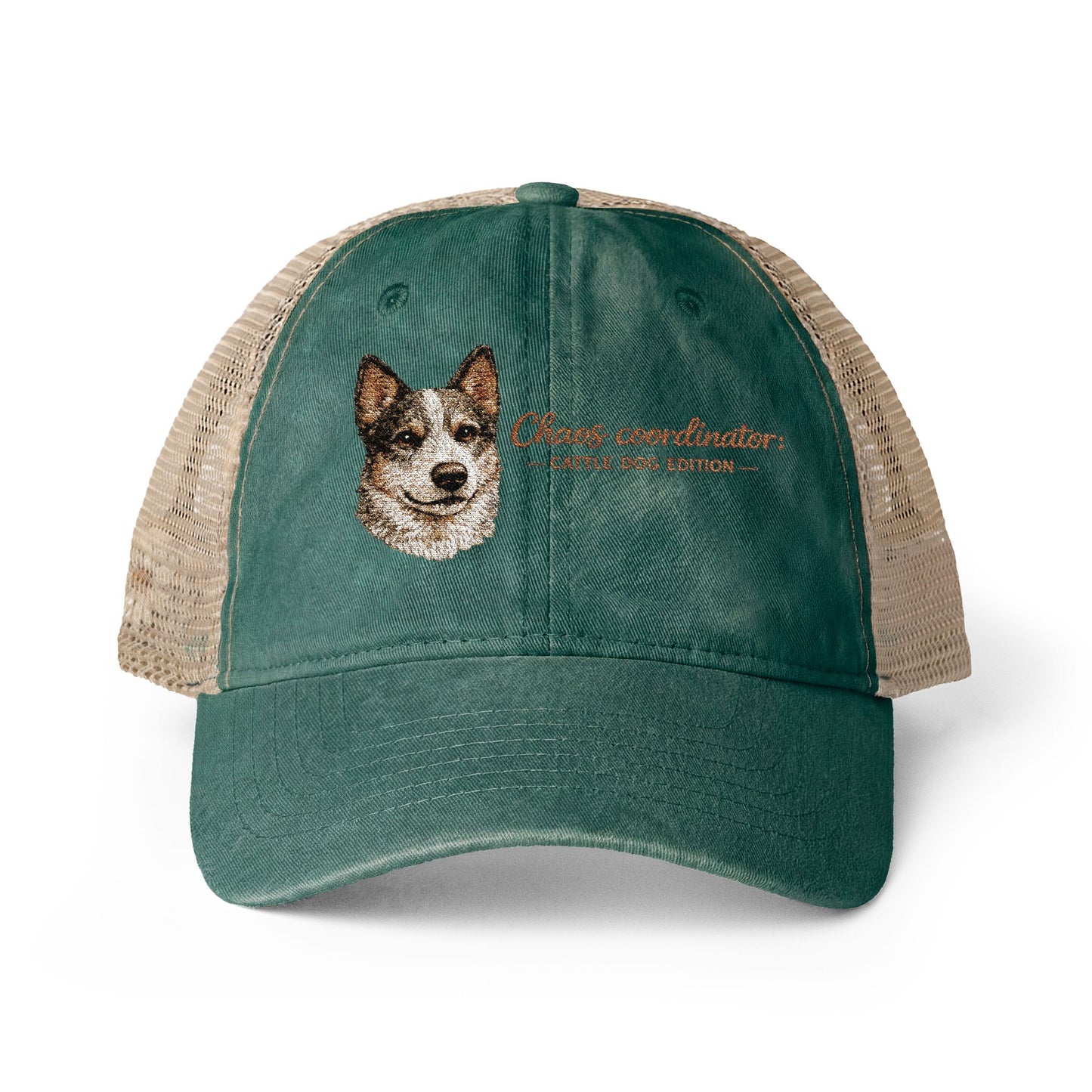 Women's funny Washed Mesh-Back Cap Chaos Coordinator embroidered Cattle Dog Edition hat