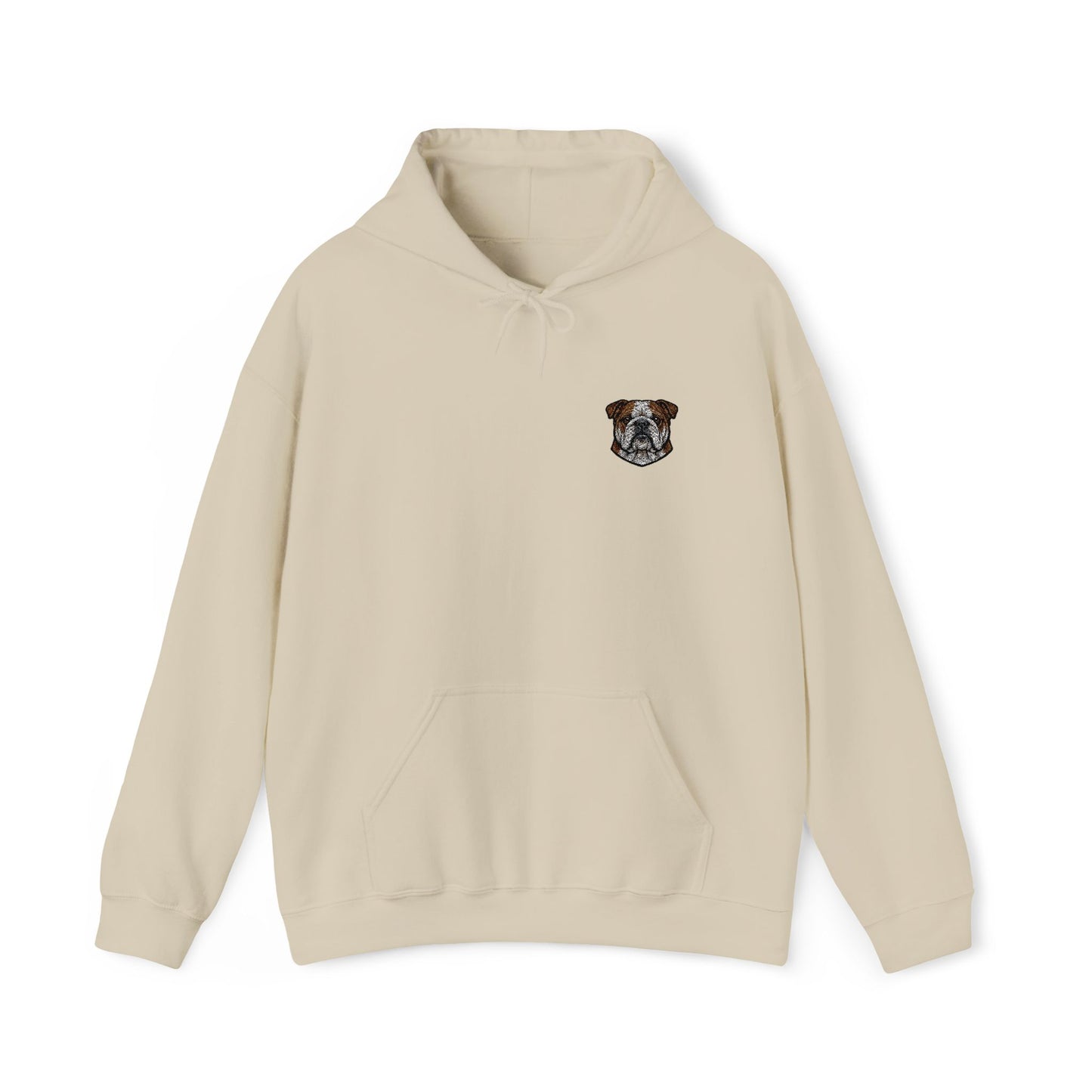 English Bulldog embroidered design on hooded sweatshirt