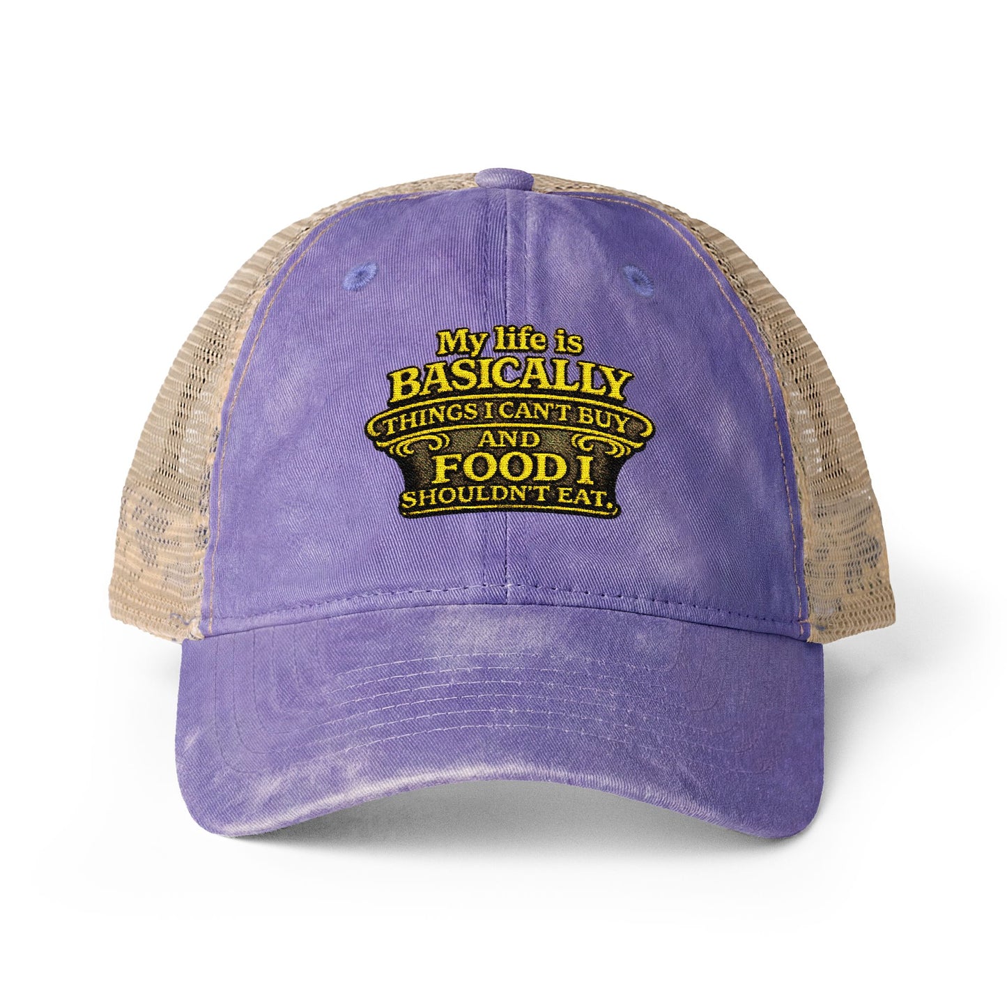 Women's humorous Washed Mesh-Back Pony Tail Cap My Life is Basically