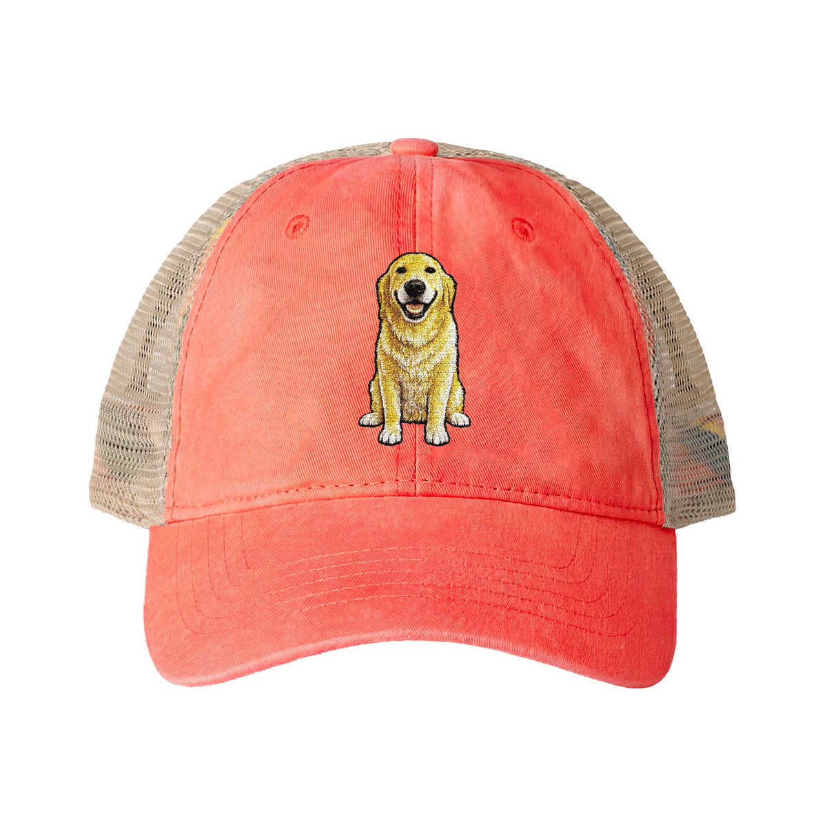Golden Retriever Embroidered Washed Mesh-Back Cap