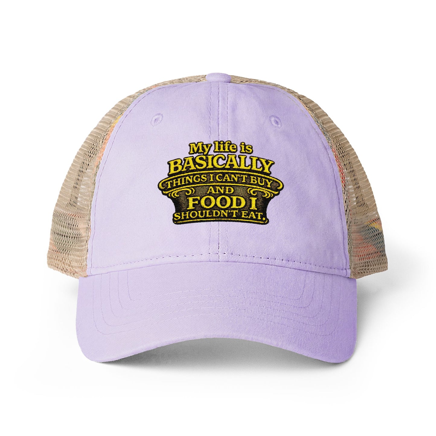 Women's humorous Washed Mesh-Back Pony Tail Cap My Life is Basically