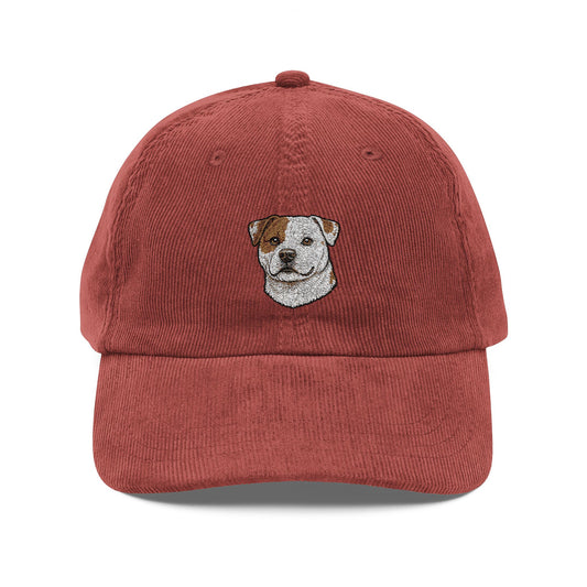 Embroidered Scott American Bulldog Face Corduroy Cap | Vintage Washed Baseball Hat