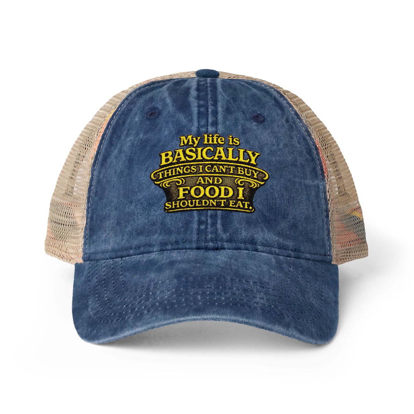Women's humorous Washed Mesh-Back Pony Tail Cap My Life is Basically