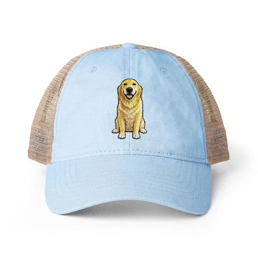 Golden Retriever Embroidered Washed Mesh-Back Cap
