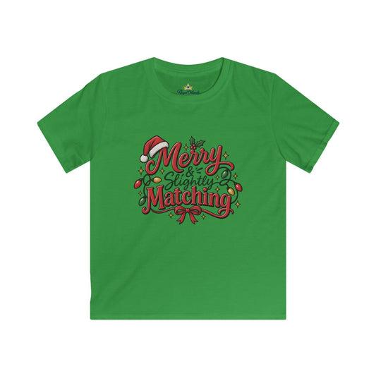 Kids T-Shirt — "Merry & Slightly Matching" Christmas Holiday Tee friends or family matching pajama shirt