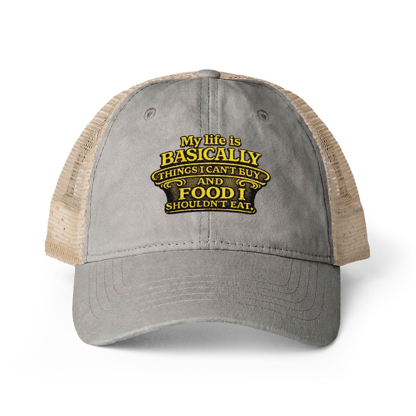 Women's humorous Washed Mesh-Back Pony Tail Cap My Life is Basically