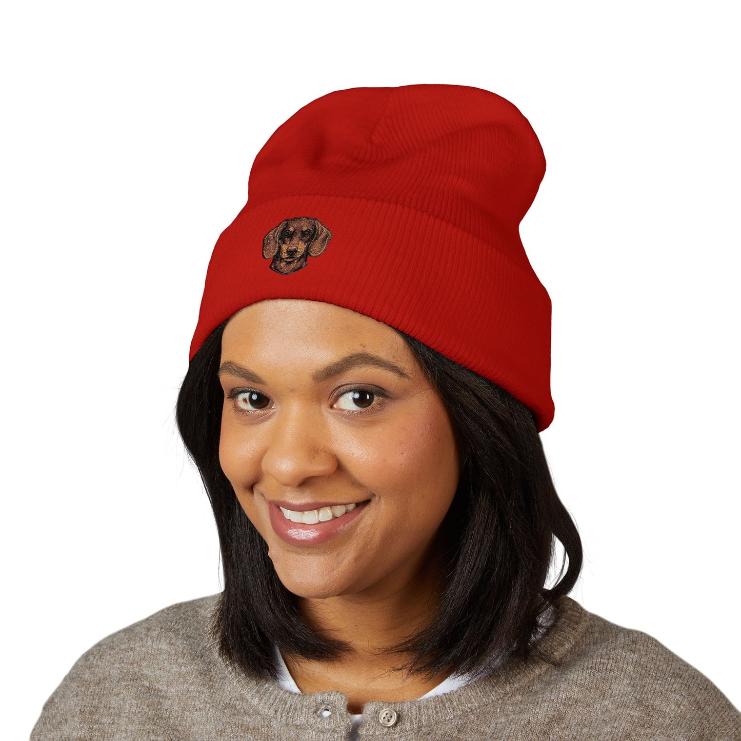 Dachshund Embroidered Beanie | Cuffed Knit Hat